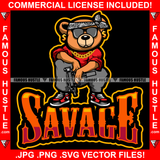 Savage Gangster Teddy Bear Head Bandanna Black Glasses Dollar Sign Earrings Machine Gun Thug Hitman Gold Necklace Jewelry Hustler Hustling Mafia Mob Trap Trapper Quote Art Graphic Design Logo T-Shirt Print Printing JPG PNG SVG Vector Cut File