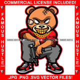 Gangster Teddy Bear Gold Teeth Chain Necklace Stitches Head Machine Gun Hip Hop Rap Rapper Plug Trap Street Hood Ghetto Swag Thug Hustler Drip Savage Boss Famous Hustle Rich Art Graphic Design Logo T-Shirt Print Printing JPG PNG SVG Vector Cut File