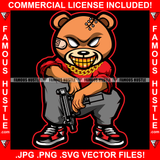 Gangster Teddy Bear Gold Teeth Chain Necklace Stitches Head Machine Gun Hip Hop Rap Rapper Plug Trap Street Hood Ghetto Swag Thug Hustler Drip Savage Boss Famous Hustle Rich Art Graphic Design Logo T-Shirt Print Printing JPG PNG SVG Vector Cut File