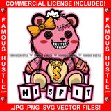 Hustle Girl Stitches Head Horror Female Teddy Bear Scary Woman Gold Jewelry Lady Sharp Teeth Dollar Sign Child Blocks Hip Hop Rap Trap Street Hood Thug Hustler Famous Hustle Quote Art Graphic Design Logo T-Shirt Print Printing JPG PNG SVG Vector Cut File
