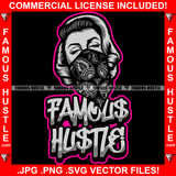 Famous Hustle Sexy Gangster Girl Woman Black Paisley Bandanna Lady Trending Female Pretty Model Fashion 1950's 50's Retro Vintage Style Trendy Pinup Pin Up Quote Art Graphic Design Logo T-Shirt Print Printing JPG PNG SVG Vector Cut File
