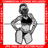 Sexy Hustle Woman Black Female Bikini Black Paisley Bandanna Mask Full Body Tattoo Girl Lady Trending Designer Fashion 1950's 50's Retro Vintage Famous Hustle Pinup Pin Up Trendy Art Graphic Design Logo T-Shirt Print Printing JPG PNG SVG Vector Cut File