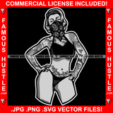 Sexy Hustle Woman Black Female Bikini Black Paisley Bandanna Mask Full Body Tattoo Girl Lady Trending Designer Fashion 1950's 50's Retro Vintage Famous Hustle Pinup Pin Up Trendy Art Graphic Design Logo T-Shirt Print Printing JPG PNG SVG Vector Cut File