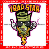 Trap Star Drugs Gangster 100 Dollar Bill Money Roll Sunglasses Gold Dollar Sign Necklace Teeth Jewelry Smoking Sneakers Hip Hop Rap Drip Plug Trap Hood Tattoo Cartoon Character Ghetto Quote Art Graphic Design Logo Print Printing Vector SVG Cut File