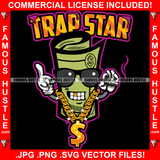 Trap Star Drugs Gangster 100 Dollar Bill Money Roll Sunglasses Gold Dollar Sign Necklace Teeth Jewelry Smoking Sneakers Hip Hop Rap Drip Plug Trap Hood Tattoo Cartoon Character Ghetto Quote Art Graphic Design Logo Print Printing Vector SVG Cut File