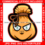 Cash Money Bag Cartoon Character Dollar Sign Eyes Famous Hustle Tattoo Hip Hop Rap Rapper Plug Trap Street Hood Ghetto Swag Dope Baller Trapper Hustling Hustler Art Graphic Design Logo T-Shirt Print Printing JPG PNG SVG Vector Cut File