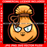 Cash Money Bag Cartoon Character Dollar Sign Eyes Famous Hustle Tattoo Hip Hop Rap Rapper Plug Trap Street Hood Ghetto Swag Dope Baller Trapper Hustling Hustler Art Graphic Design Logo T-Shirt Print Printing JPG PNG SVG Vector Cut File