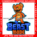 Beast Mode Famous Hustle Horror Gangster Teddy Bear Holding Butcher Knife Bloody Gold Necklace Staples Scar Face Sharp Teeth Tattoo Hustler Boss Drip Swag Hustler Hustling Quote Art Graphic Design Logo T-Shirt Print Printing JPG PNG SVG Vector Cut File