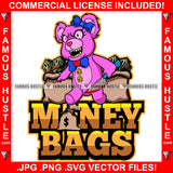 Money Bags Beast Mode Famous Hustle Horror Gangster Female Teddy Bear Holding Butcher Knife Bloody Bow Sharp Teeth Tattoo Hustler Boss Drip Swag Hustler Hustling Quote Art Graphic Design Logo T-Shirt Print Printing JPG PNG SVG Vector Cut File