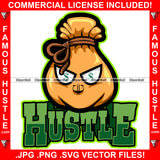 Hustle Cash Money Bag Cartoon Character Gold Chain Necklace Famous Hustler Dollar Sign Eyes Tattoo Hip Hop Rap Rapper Plug Trap Street Hood Ghetto Swag Thug Quote Art Graphic Design Logo T-Shirt Print Printing JPG PNG SVG Vector Cut File