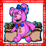 Money Bags Beast Mode Famous Hustle Horror Gangster Female Teddy Bear Holding Butcher Knife Bloody Bow Sharp Teeth Tattoo Hustler Boss Drip Swag Hustler Hustling Art Graphic Design Logo T-Shirt Print Printing JPG PNG SVG Vector Cut File
