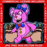 Money Bags Beast Mode Famous Hustle Horror Gangster Female Teddy Bear Holding Butcher Knife Bloody Bow Sharp Teeth Tattoo Hustler Boss Drip Swag Hustler Hustling Art Graphic Design Logo T-Shirt Print Printing JPG PNG SVG Vector Cut File