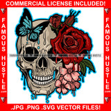 Famous Hustle Gangster Skull Head Dripping Red Roses Flowers Butterfly Hip Hop Rap Rapper Plug Trap Street Hood Ghetto Swag Thug Hustler Hustling Baller Trapper Art Graphic Design Logo T-Shirt Print Printing JPG PNG SVG Vector Cut File