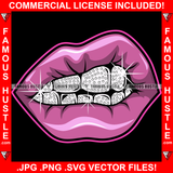Famous Hustle Sexy Lips Mean Shiny Diamond Teeth Hip Hop Rap Rapper Plug Trap Street Hood Ghetto Swag Thug Hustler Hustling Baller Trapper Art Graphic Design Logo T-Shirt Print Printing JPG PNG SVG Vector Cut File