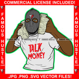 Talk Money Gangster Man Black Ski Mask Holding Cell Phone Cash Money Stacks Tattoo Hip Hop Rap Hustler Drip Trap Hood Thug Street Mafia Mob Ghetto Famous Hustle Art Graphic Design Logo T-Shirt Print Printing JPG PNG SVG Vector Cut File