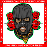 Famous Hustle Gangster Black Ski Mask Man Mean Face Gold Necklace Robber Burglar Hip Hop Rap Rapper Hustling Trapper Street Thug Dope Baller Trapper Hustling Demon Rapper Art Graphic Design Logo T-Shirt Print Printing JPG PNG SVG Vector Cut File