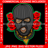 Famous Hustle Gangster Black Ski Mask Man Mean Face Gold Necklace Robber Burglar Hip Hop Rap Rapper Hustling Trapper Street Thug Dope Baller Trapper Hustling Demon Rapper Art Graphic Design Logo T-Shirt Print Printing JPG PNG SVG Vector Cut File