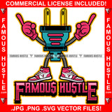 Famous Hustle Gold Electrical Plug Socket Cartoon Character Pink Sneakers Gloves Hip Hop Rap Rapper Plug Trap Street Hood Ghetto Swag Thug Hustler Hustling Baller Trapper Quote Art Graphic Design Logo T-Shirt Print Printing JPG PNG SVG Vector Cut File