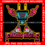 Famous Hustle Gold Electrical Plug Socket Cartoon Character Pink Sneakers Gloves Hip Hop Rap Rapper Plug Trap Street Hood Ghetto Swag Thug Hustler Hustling Baller Trapper Quote Art Graphic Design Logo T-Shirt Print Printing JPG PNG SVG Vector Cut File