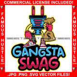 Gangsta Swag Famous Hustle Gold Electrical Plug Socket Cartoon Character Pink Sneakers Gloves Cash Money Bag Pistol Gun Hip Hop Rap Plug Trap Street Hood Ghetto Swag Thug Quote Art Graphic Design Logo T-Shirt Print Printing JPG PNG SVG Vector Cut File