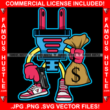 Gangsta Swag Famous Hustle Gold Electrical Plug Socket Cartoon Character Pink Sneakers Gloves Cash Money Bag Pistol Gun Hip Hop Rap Plug Trap Street Hood Ghetto Swag Thug Art Graphic Design Logo T-Shirt Print Printing JPG PNG SVG Vector Cut File