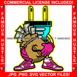 Get Money Famous Hustle Gold Electrical Plug Socket Cartoon Character Pink Sneakers Gloves Cash Money Bag Hip Hop Rap Plug Trap Street Hood Ghetto Swag Thug Art Graphic Design Logo T-Shirt Print Printing JPG PNG SVG Vector Cut File