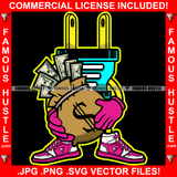 Get Money Famous Hustle Gold Electrical Plug Socket Cartoon Character Pink Sneakers Gloves Cash Money Bag Hip Hop Rap Plug Trap Street Hood Ghetto Swag Thug Art Graphic Design Logo T-Shirt Print Printing JPG PNG SVG Vector Cut File