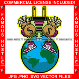The World Is Yours Gold Electrical Plug Socket Cartoon Character Pink Sneakers Gloves Sitting On Globe Cash Money Bag Hip Hop Rap Plug Trap Street Hood Ghetto Famous Hustle Art Graphic Design Logo T-Shirt Print Printing JPG PNG SVG Vector Cut File
