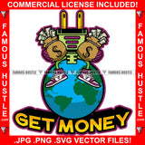 Get Money The World Is Yours Gold Electrical Plug Socket Cartoon Character Sneakers Gloves Sitting On Globe Cash Bags Hip Hop Rap Plug Trap Street Hood Ghetto Famous Hustle Quote Art Graphic Design Logo T-Shirt Print Printing JPG PNG SVG Vector Cut File