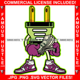Paper Chaser Gold Electrical Plug Socket Cartoon Character Sneakers Cash Money Hands Hip Hop Rap Rapper Plug Trap Street Hood Ghetto Swag Thug Hustler Hustling Famous Hustle Art Graphic Design Logo T-Shirt Print Printing JPG PNG SVG Vector Cut File