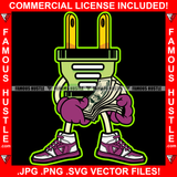 Paper Chaser Gold Electrical Plug Socket Cartoon Character Sneakers Cash Money Hands Hip Hop Rap Rapper Plug Trap Street Hood Ghetto Swag Thug Hustler Hustling Famous Hustle Art Graphic Design Logo T-Shirt Print Printing JPG PNG SVG Vector Cut File