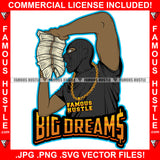 Big Dreams Gangster Black Man Ski Mask Money Stack Gold Necklace Hip Hop Rap Rapper Plug Trap Street Hood Ghetto Swag Thug Hustler Hustling Famous Hustle Baller Trapper Quote Art Graphic Design Logo T-Shirt Print Printing JPG PNG SVG Vector Cut File