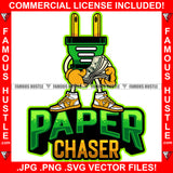 Paper Chaser Gold Electrical Plug Socket Cartoon Character Sneakers Cash Money Hands Hip Hop Rap Rapper Plug Trap Street Hood Ghetto Swag Thug Hustler Hustling Famous Hustle Quote Art Graphic Design Logo T-Shirt Print Printing JPG PNG SVG Vector Cut File