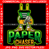 Paper Chaser Gold Electrical Plug Socket Cartoon Character Sneakers Cash Money Hands Hip Hop Rap Rapper Plug Trap Street Hood Ghetto Swag Thug Hustler Hustling Famous Hustle Quote Art Graphic Design Logo T-Shirt Print Printing JPG PNG SVG Vector Cut File