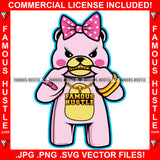 Still Got The Juice Famous Hustle Adorable Female Gangster Pink Teddy Bear Girl Showing Gold Teeth Chain Necklace Pink Bow Trap Street Hustler Hustling Drip Rich Adorable Art Graphic Design Logo Print Printing Vector SVG Cut File