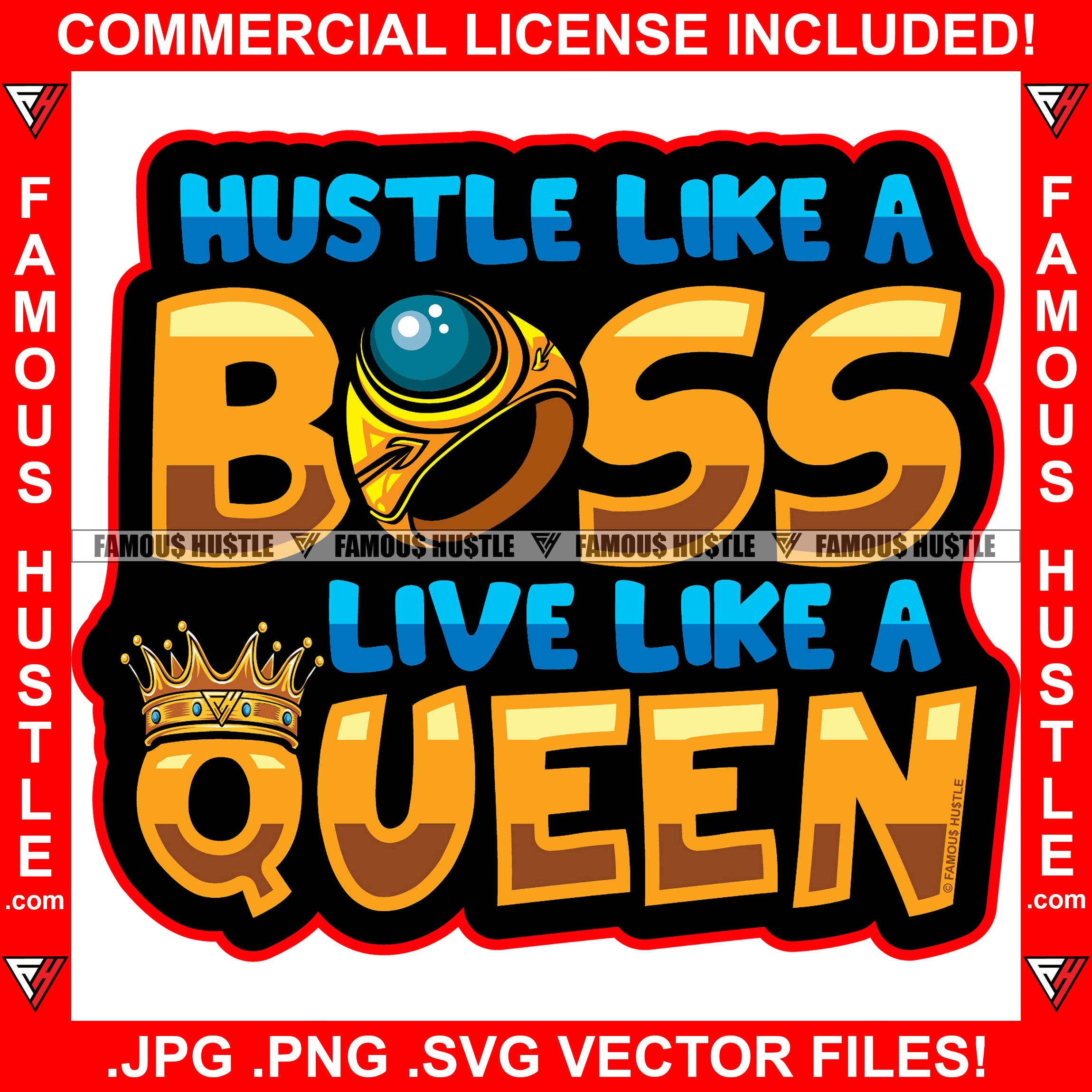 Hustle Like A Boss Live Like A Queen Gold Crown Ring Hip Hop Rap 