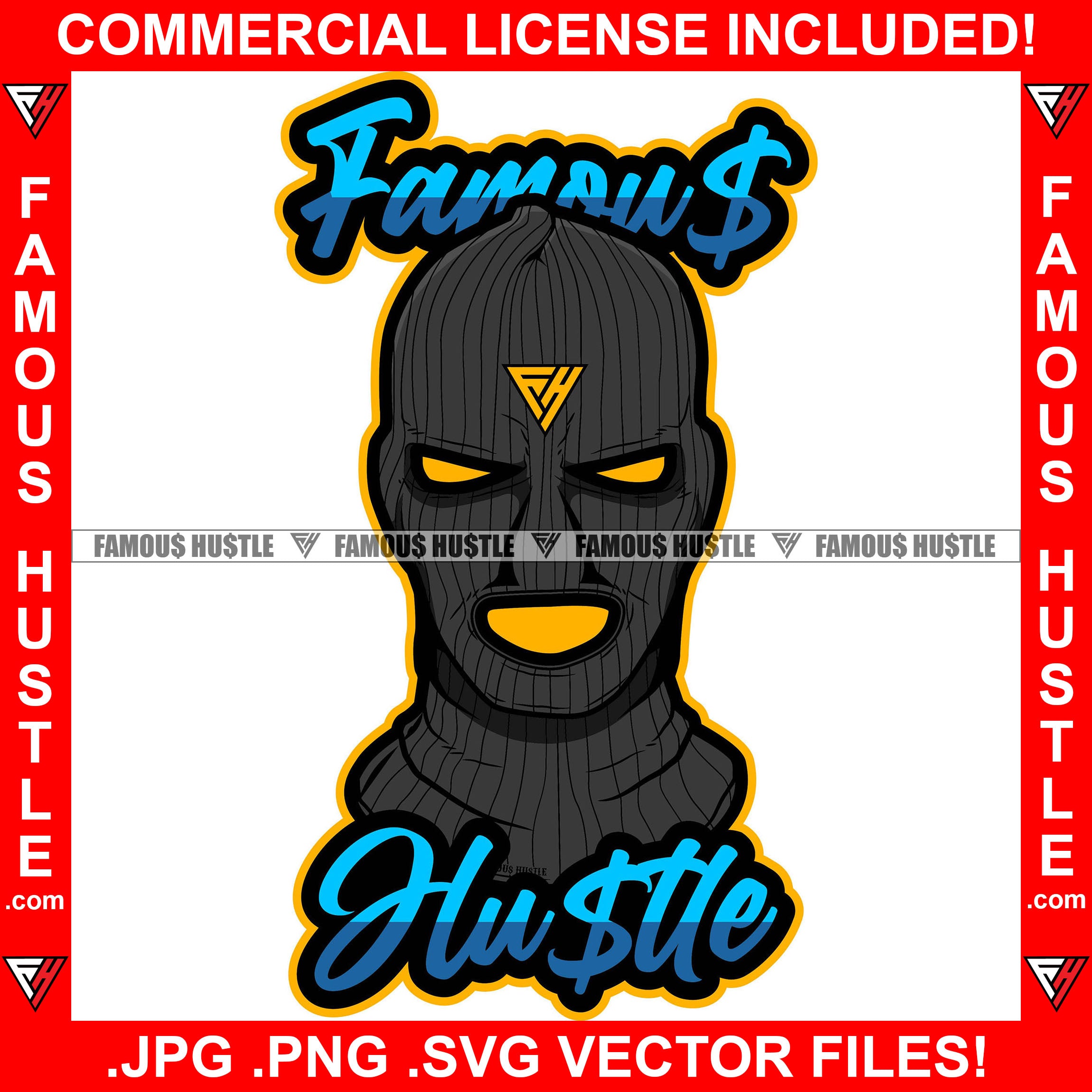 Blue Famous Hustle Gangster Ski Mask Glowing Eyes Tattoo Hip Hop Rap Rapper Plug Trap Street Hood Ghetto Swag Thug Hustler Hustling Flex Drip Dripping Savage Boss Quote Art Graphic Design Logo T-Shirt Print Printing JPG PNG SVG Vector Cut File