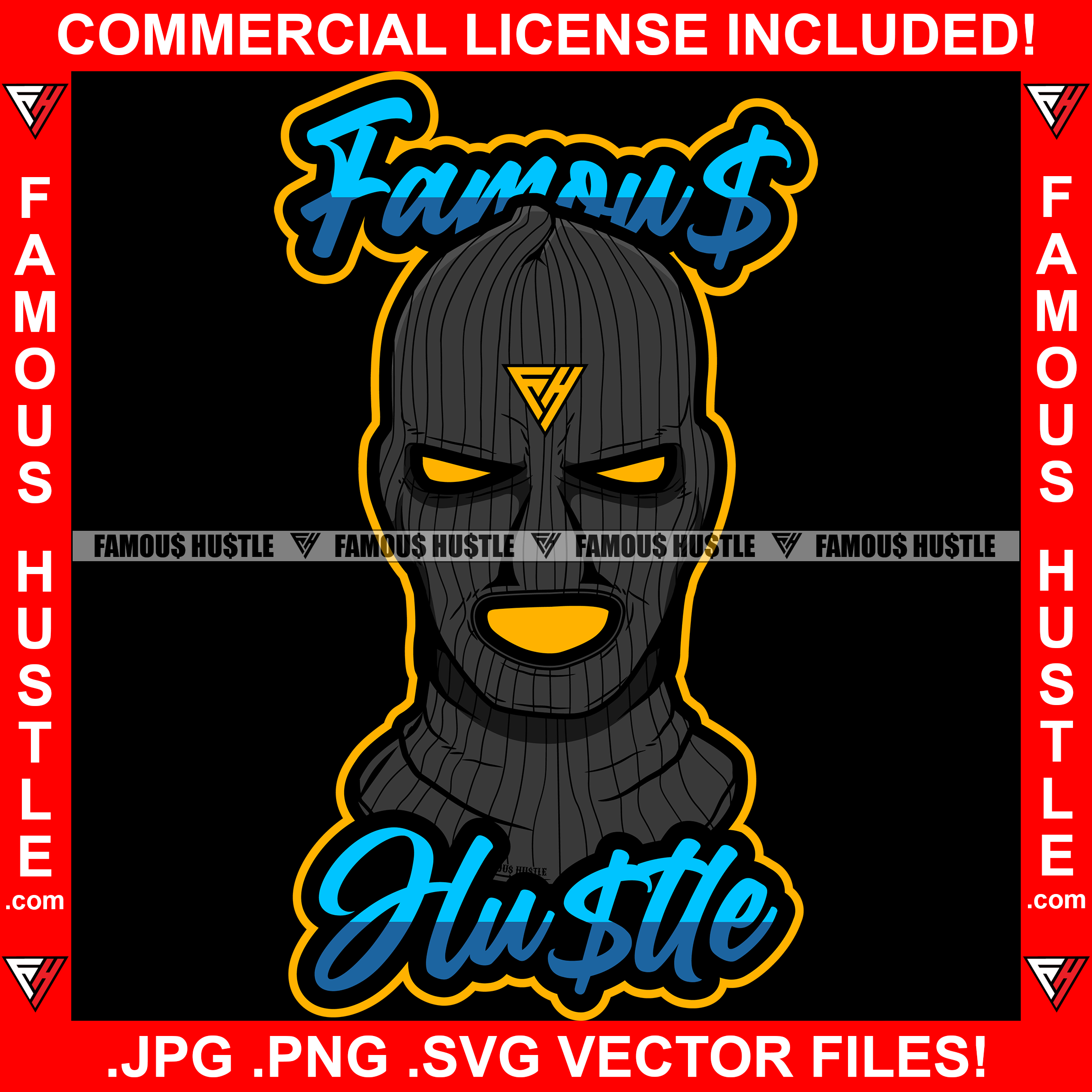 Blue Famous Hustle Gangster Ski Mask Glowing Eyes Tattoo Hip Hop Rap Rapper Plug Trap Street Hood Ghetto Swag Thug Hustler Hustling Flex Drip Dripping Savage Boss Quote Art Graphic Design Logo T-Shirt Print Printing JPG PNG SVG Vector Cut File