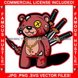 Street Justice Famous Hustle Cute Gangster Horror Teddy Bear Scar Face Torn Broken Staples Patches Gold Jewelry Head Stapled Patched Stuff Coming Out Knife In Back Tattoo Hip Hop Rap Trap Art Graphic Design Logo Print Printing Vector SVG Cut File