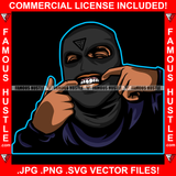 Gangsta Generation Gangster Wearing Black Ski Mask Fingers In Mouth Showing Teeth Hip Hop Rap Rapper Plug Trap Street Hood Ghetto Swag Thug Hustler Hustling Famous Hustle Art Graphic Design Logo T-Shirt Print Printing JPG PNG SVG Vector Cut File