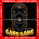 Gang Gang Gangster Black Ski Mask Man Mean Face Gold Teeth Robber Burglar Hip Hop Famous Hustler Hustling Trapper Street Thug Dope Baller Trapper Hustling Demon Rapper Quote Art Graphic Design Logo T-Shirt Print Printing JPG PNG SVG Vector Cut File