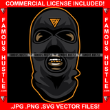 Gang Gang Gangster Black Ski Mask Man Mean Face Gold Teeth Robber Burglar Hip Hop Famous Hustler Hustling Trapper Street Thug Dope Baller Trapper Hustling Demon Rapper Art Graphic Design Logo T-Shirt Print Printing JPG PNG SVG Vector Cut File