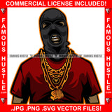 Famous Hustle Gangster Hustle Black Man Ski Mask Gold Teeth Jewelry Necklace Face Mask Hip Hop Rap Rapper Plug Trap Street Hood Ghetto Swag Thug Hustler Hustling Drip Art Graphic Design Logo T-Shirt Print Printing JPG PNG SVG Vector Cut File