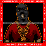Famous Hustle Gangster Hustle Black Man Ski Mask Gold Teeth Jewelry Necklace Face Mask Hip Hop Rap Rapper Plug Trap Street Hood Ghetto Swag Thug Hustler Hustling Drip Art Graphic Design Logo T-Shirt Print Printing JPG PNG SVG Vector Cut File