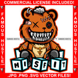 Hustle Orange Horror Female Teddy Bear Missing Button Eye Bandage Woman Gold Jewelry Lady Sharp Teeth Girl Children Blocks Hip Hop Rap Trap Street Hustler Famous Hustle Quote Art Graphic Design Logo T-Shirt Print Printing JPG PNG SVG Vector Cut File