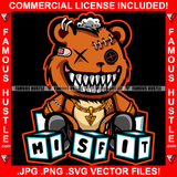 Hustle Orange Horror Female Teddy Bear Missing Button Eye Bandage Woman Gold Jewelry Lady Sharp Teeth Girl Children Blocks Hip Hop Rap Trap Street Hustler Famous Hustle Quote Art Graphic Design Logo T-Shirt Print Printing JPG PNG SVG Vector Cut File