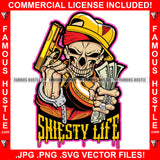 Shiesty Life Horror Skull Hand Cuff Gold Gun Cash Money Jewelry Hip Hop Rap Rapper Plug Trap Street Hood Ghetto Thug Hustler Hustling Famous Hustle Quote Art Graphic Design Logo T-Shirt Print Printing JPG PNG SVG Vector Cut File