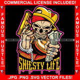 Shiesty Life Horror Skull Hand Cuff Gold Gun Cash Money Jewelry Hip Hop Rap Rapper Plug Trap Street Hood Ghetto Thug Hustler Hustling Famous Hustle Quote Art Graphic Design Logo T-Shirt Print Printing JPG PNG SVG Vector Cut File