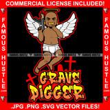 Gang Digger Gangster Boy Angel Halo Gang Member Showing Gold Teeth Jewelry Machine Gun Tattoo Hip Hop Rap Hustler Plug Trap Hood Thug Street Quote Art Graphic Design Logo T-Shirt Print Printing JPG PNG SVG Vector Cut File