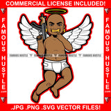 Gangster Boy White Angel Wings Halo Diaper Gang Member Showing Gold Teeth Jewelry Machine Gun Tattoo Hip Hop Rap Hustler Plug Trap Hood Thug Street Art Graphic Design Logo T-Shirt Print Printing JPG PNG SVG Vector Cut File